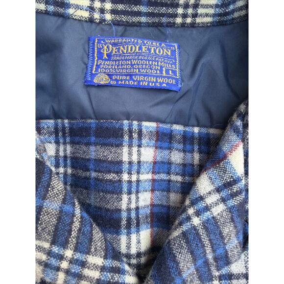 Vintage 1960s Blue Plaid Loop Pendleton Wool Collar Flannel - size Large - Picture 2 of 7